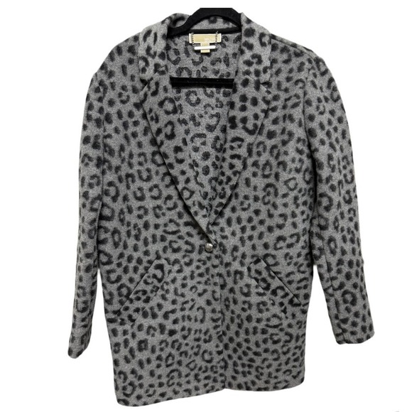 Michael Kors Jackets & Blazers - Michael Kors Leopard Print Fuzzy Coat – Size Medium Faux Wool Blazer Peacoat